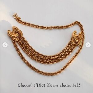 Authentic CHANEL vintage gold plated chain triple belt 80cm